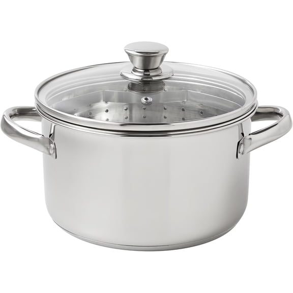 Stainless Steel 4-Quart Steamer Pot with Glass Lid, Induction Compatible, Dishwasher Safe, Veggies, Fish - 3-Layer Even Heat Distribution, Multi-Use for Cooking & Serving