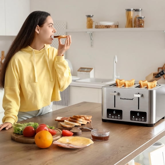 Stainless Steel 4-Slice Toaster with LED Display & 6 Shade Settings