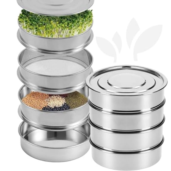 Stainless Steel 4-Tier Seed Sprouting Kit 6'' Diameter Indoor Gardening Planter for Microgreens Broccoli Sprouts Growing