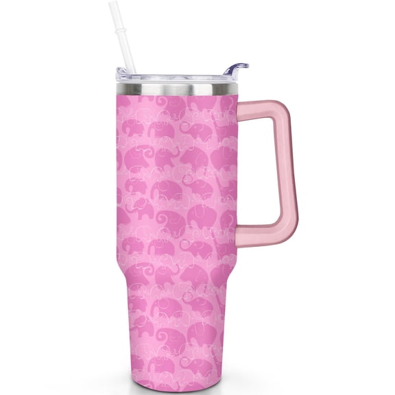 Stainless Steel 40oz Travel Mug with Elephant Print, Leak Proof Flip Lid and Handle – Ideal for Coffee, Tea, and Water