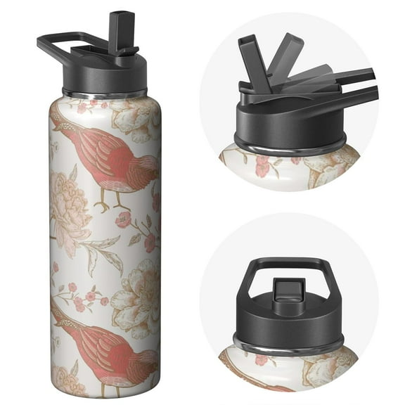 Stainless Steel 40oz Triple Walled Insulated Birds Themed Water Bottle with Straw, Leak Proof Lids for Travel, Sports, Gym Unisex Use