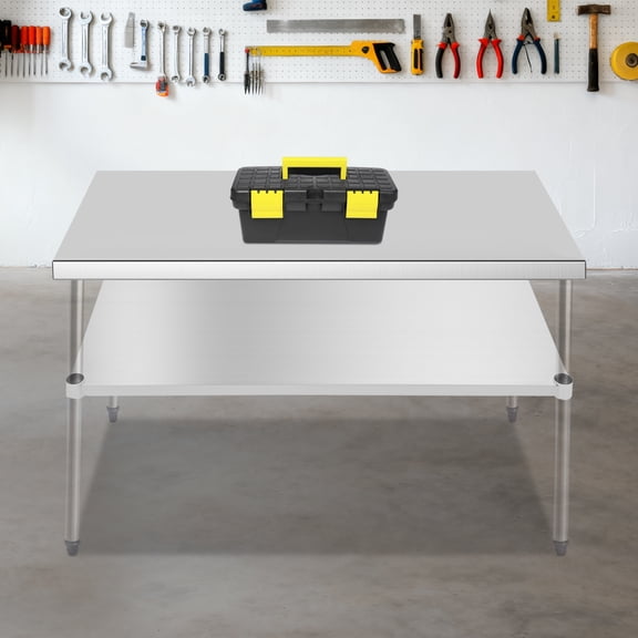 Stainless Steel 45.28x21.65in Inch Adjustable Workbench Lower Shelf Load-Bearing Storage Countertop Laminate