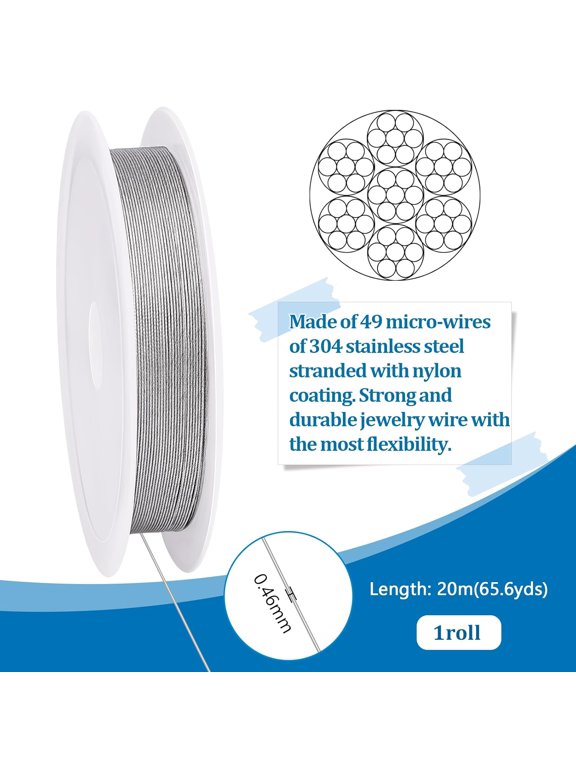 Stainless Steel 49 Strands Beading Wire 65.6 FT 304 Stainless Steel Wire 0.018 inch Wrapping Wire Craft Wire Metal Jewelry Wire for Necklace Bracelet Jewelry Making Wire Wrapping Crafting