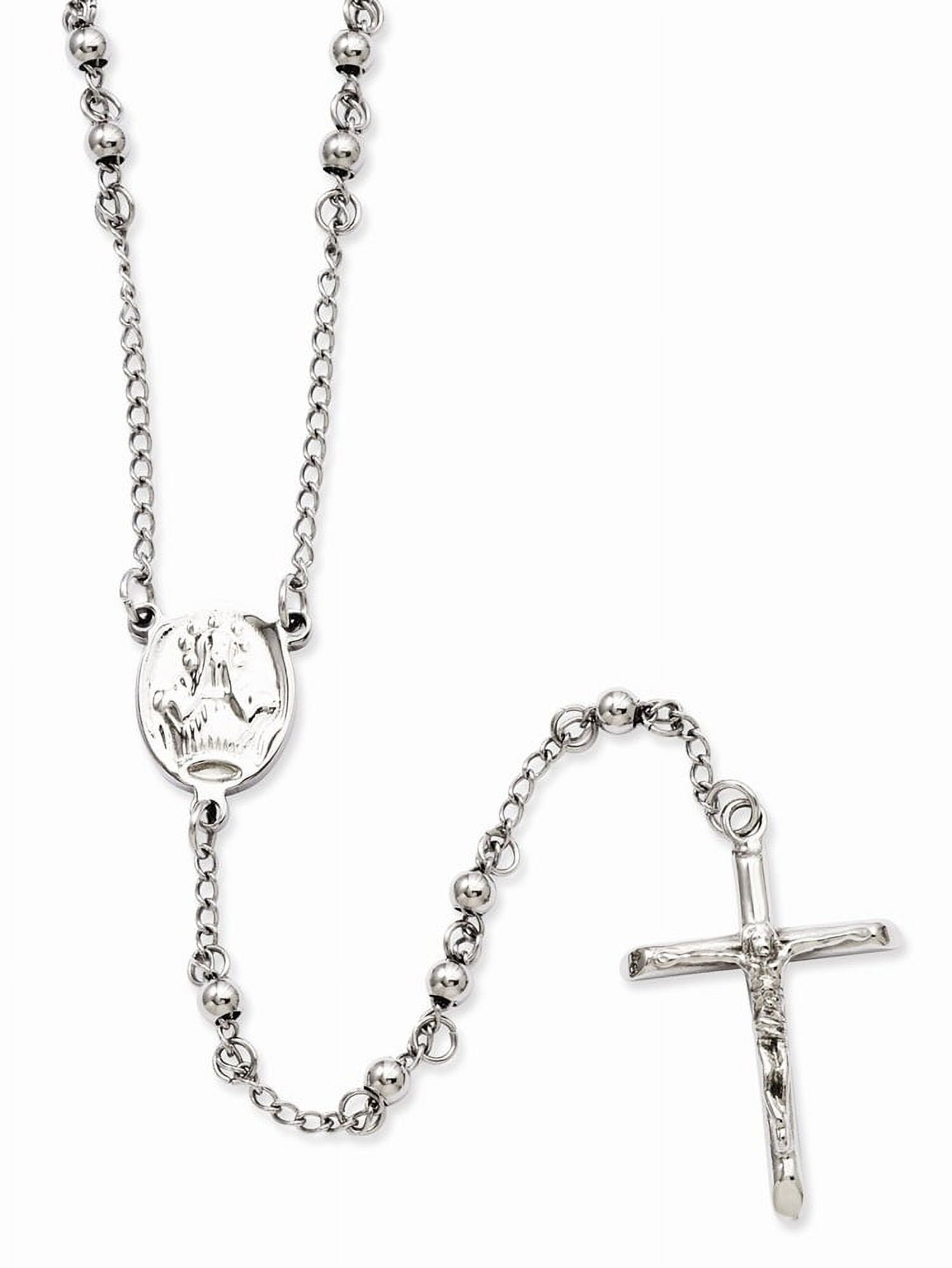 Stainless Steel 4mm Beaded 25 Inch Rosary Chain Necklace Pendant Charm