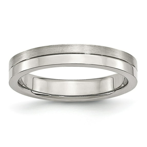 Stainless Steel 4mm Brushed and Polished Band Ring - Size 6.5