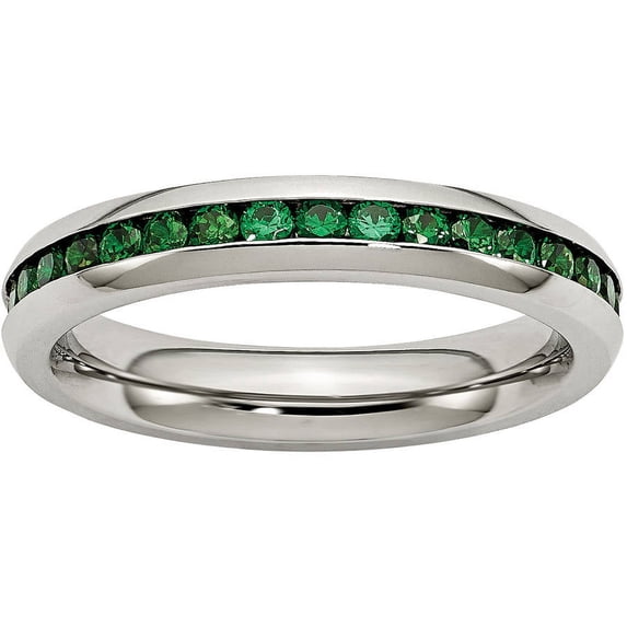 Stainless Steel 4mm May Green CZ Ring
