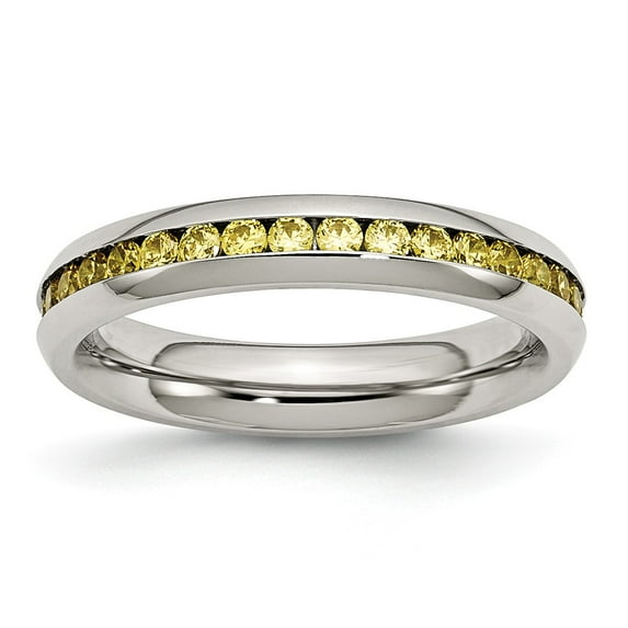 Stainless Steel 4mm November Yellow CZ Cubic Zirconia Ring - Size 8