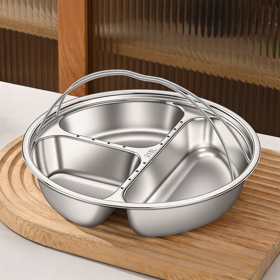 Stainless Steel 5 Compartment Divided Serving Tray Round Meal Prep Platter for Dinner Party Snack Condiment Kitchen Organization