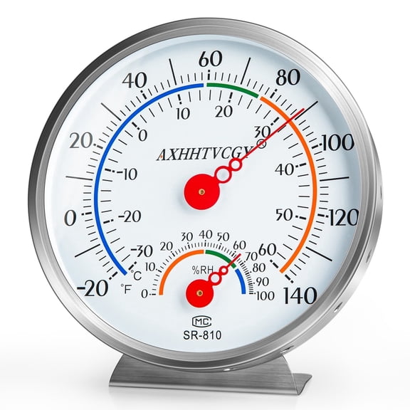 AikTryee Analog Thermohygrometer, Stainless Steel, 5-inch Dial, Indoor Outdoor, for Home Humidity Temperature Monitoring