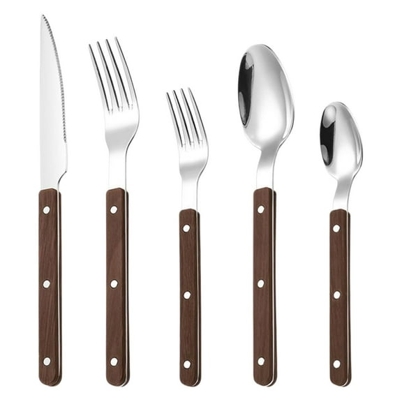 Stainless Steel 5-Piece Western Cutlery Set with Studded Clip Handle, Includes Knife, fork, Spoon for Steak and Dessert, Easy to Clean, Durable for Home Dining and Kitchen Use