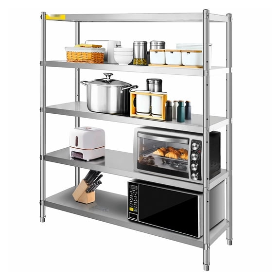 Stainless Steel 5-Tier Shelving Unit - 70.9 x 17.7 x 70.9 Inch Garage Shelves - 1650 Lbs Heavy Duty Storage Rack - Adjustable Height