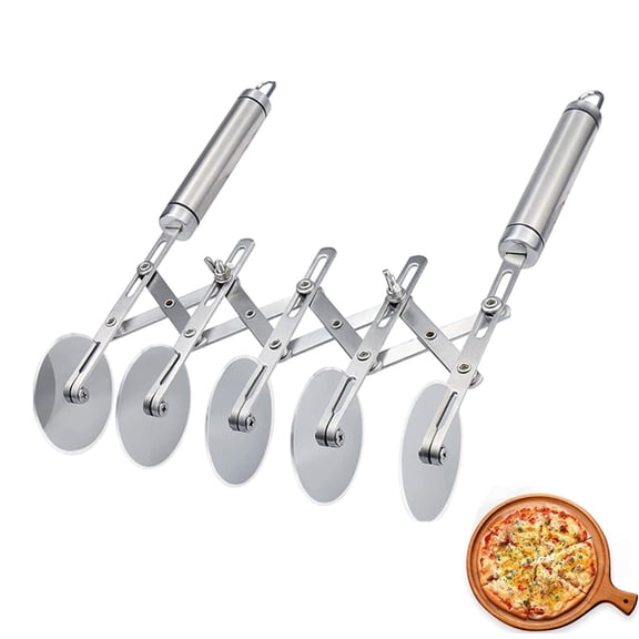 Stainless Steel 5-Wheel Pastry Cutter, Multi-Round Dough Cutter Roller with Handle, Pizza Slicer & Cookie Pastry Knife Divider