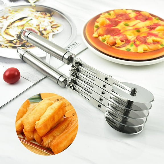 Stainless Steel 5-Wheel Pizza Cutter | Retractable Manual Pie & Pasta Roller | Multi-Wheel Food Cutter for Kitchen & Outdoor Use | 27.8cm