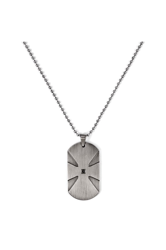 Stainless Steel 51 mmx 25 mm Dog Tag W/ .03 TCW Diamond on 2.4 mm Bead chai