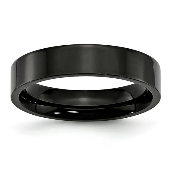 Stainless Steel 5mm Black IP-plated Flat Plain Classic Wedding Band Ring Size 9.5