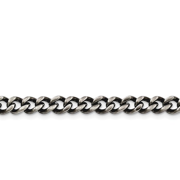 Stainless Steel 6.75mm Polished and Antiqued Curb Chain Necklace - 20 Inch