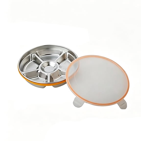 Stainless Steel 6 Compartment Divided Serving Platter Non Rim Round Sectional Tray for Snack Fruit Veggie Party Picnic Catering Dishwasher Safe