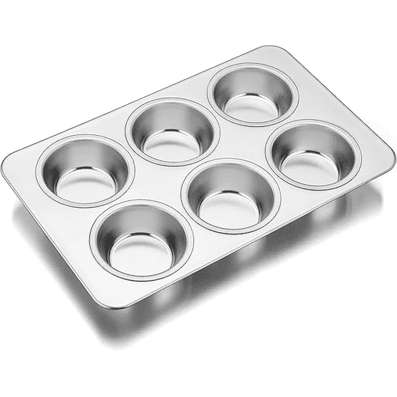 VeSteel Stainless Steel Muffin Pan, Metal Cupcake Pan Tray for Baking, Non-Toxic, Dishwasher Safe - 6-Cup