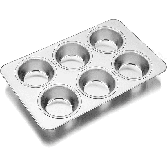 VeSteel Stainless Steel Muffin Pan, Metal Cupcake Pan Tray for Baking, Non-Toxic, Dishwasher Safe - 6-Cup