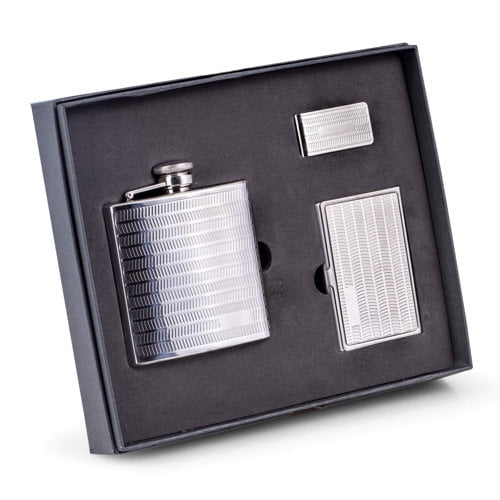 Stainless Steel 6 Oz. Flask, Business Card Case & Money Clip