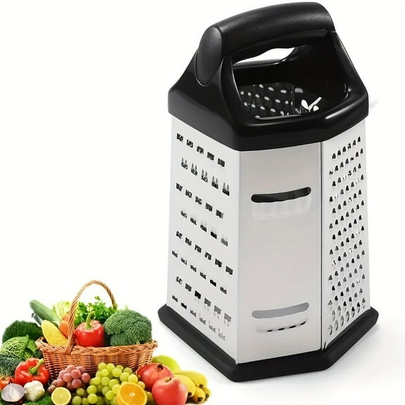 Stainless Steel 6-Sided Box Cheese Grater with Handle - Perfect for Cheese, Vegetables & More - Essential Kitchen Gadget