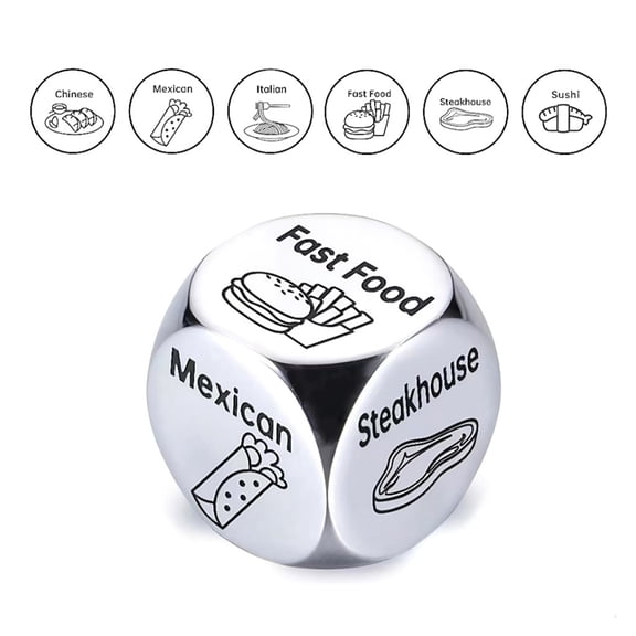 Stainless Steel 6-Sided Dice, Food Selection Game - Fun, Portable, Reusable, Easy To Clean For Random Food Picking, Durable Stainless Steel Construction - For Kitchen, Dining