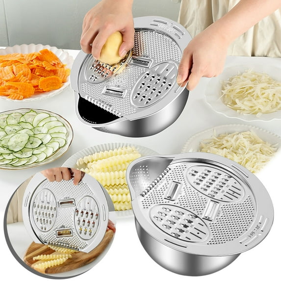 Stainless Steel 6-in-1 Basin Grater Set | Multi-Function Salad Maker, Vegetable Slicer, Colander & Strainer Bowl | Durable 304 Steel, Stackable, Easy Clean | No Plastic, Kitchen Prep Essentials