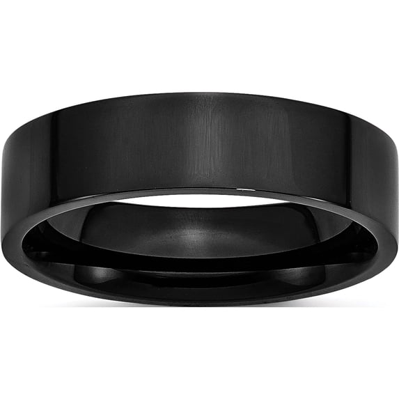 Stainless Steel 6mm Black Ip-Plated Polished Flat Band (Size 6.5) Made In China sr326-6.5