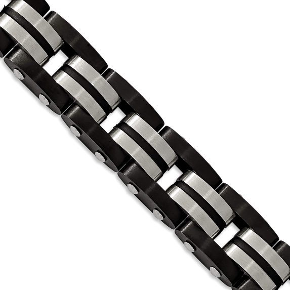 Stainless Steel 8.25In Black Rubber And Brushed Ip-Plated Bracelet (8.25 X 12.4) Made In China srb1902-8.25