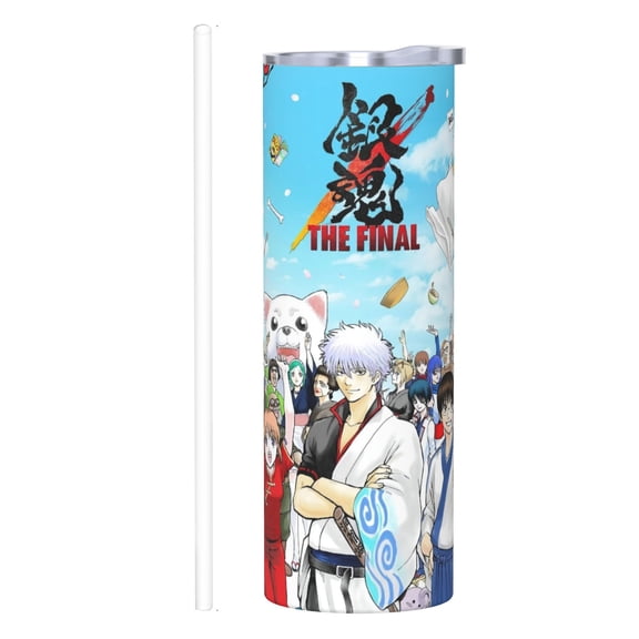 Stainless Steel 8.3in High 20oz Anime Insulated Cup,GINTAMA Bottle Stainless Sport Outdoor Double Wall Insulated Bottles With Straw​​