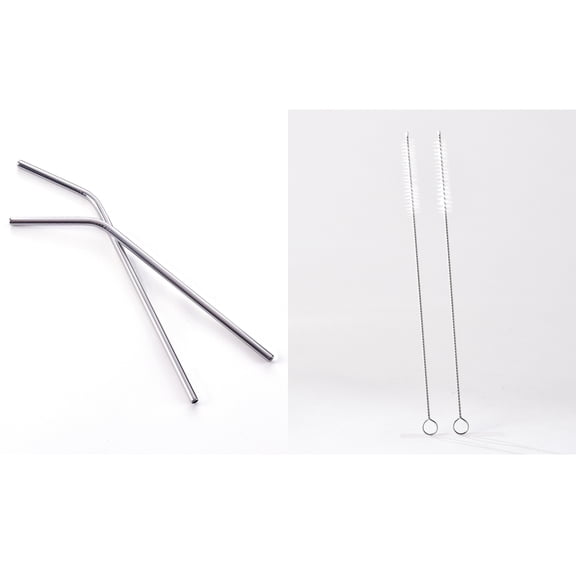 Stainless Steel 8.5 inch Bent Drinking Straw with Steel Nylon Straw Cleaner PACK OF 2 Sets