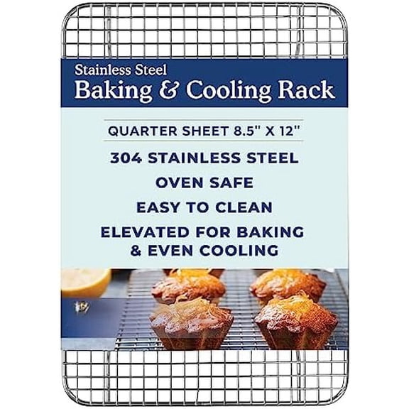 Stainless Steel 8.5 x 12-inch Cooling and Baking Rack - Oven-Safe - Dishwasher-Safe - Heavy Duty - Tight Wire Bake for Oven Cooking - Quarter Sheet Pan - Ideal as Roasting Rack