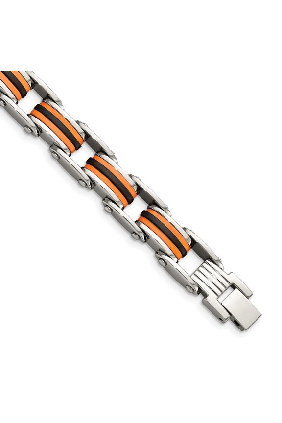 Stainless Steel 8.75in Polished with Polyurethane Black & Orange Chain ; for Adults and Teens; for Women and Men