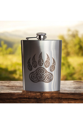 Stainless Steel 8 oz. Hip Pocket Flask - Bear Paw Design by MDream