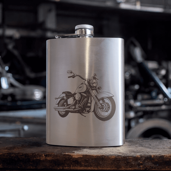 Stainless Steel 8 oz. Hip Pocket Flask - Classic Motorcycle Design by MDream