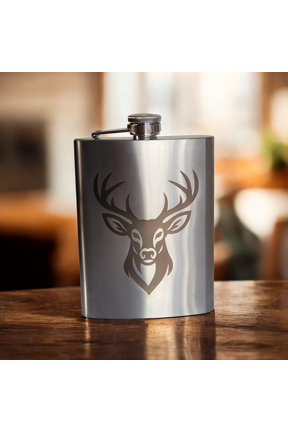 Stainless Steel 8 oz. Hip Pocket Flask - Deer Design by MDream