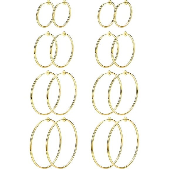 8 Pairs Stainless Steel  Clip on Hoop Earrings for Women Fake Hoop Spring Hoop Earrings For Non-Pierced Ears,Gold-Yomhary