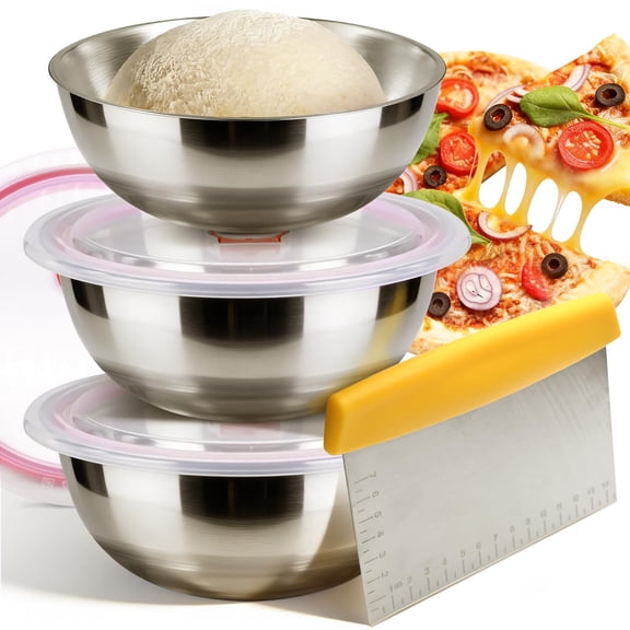 Stainless Steel-850ML 3 Pack Pizza Dough Proofing Containers with Clear Airtight Lids