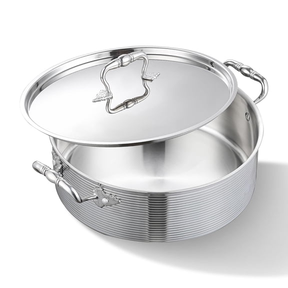 Stainless Steel 8QT Braiser Pan With Lid, Tri-Ply Construction, Induction