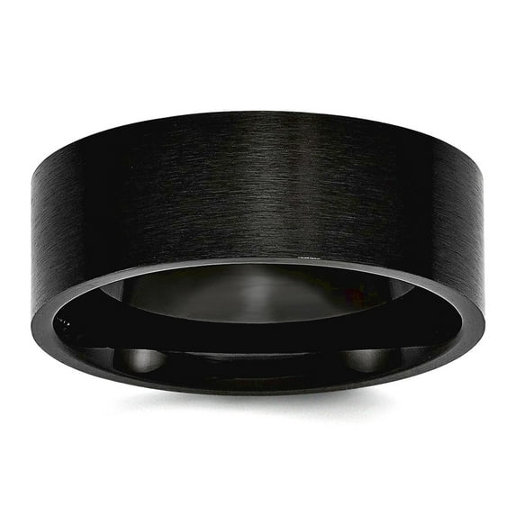 Stainless Steel 8mm Black Ip Plated Brushed Flat Band Ring Size 7 Ring for Women and Men