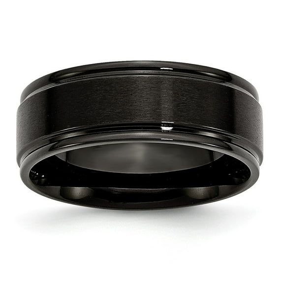 Stainless Steel 8mm Black Ip-plated Brushed Center Polished Edges Band Ring - Size 8.5