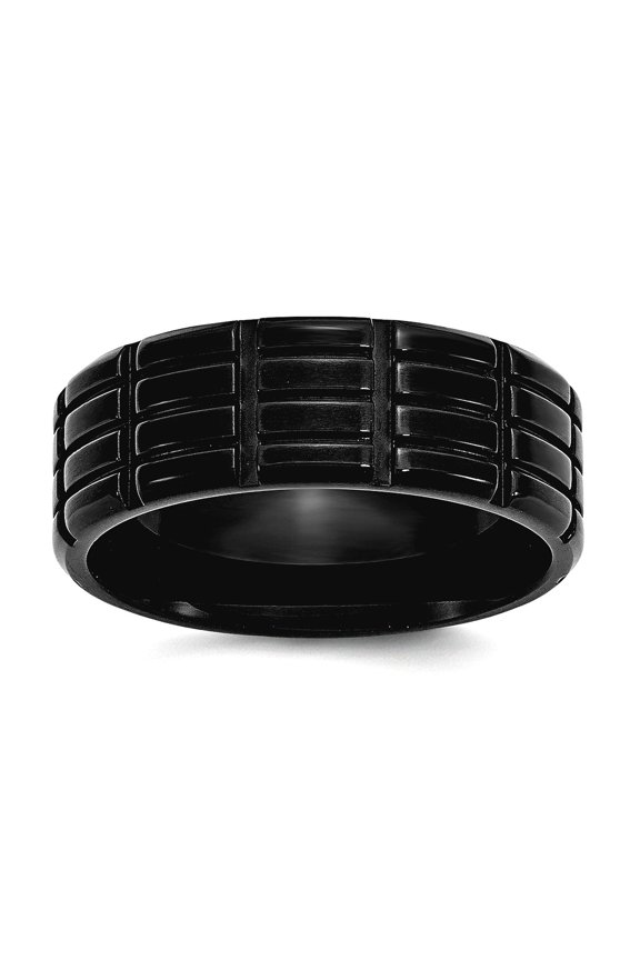 Stainless Steel 8mm Black Plated Grooved Brushed Band Ring Size 7.5 Ring for Women and Men