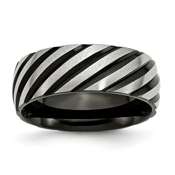 Stainless Steel 8mm Black Plated Swirl Brushed and Polished Band Ring - Size 8.5