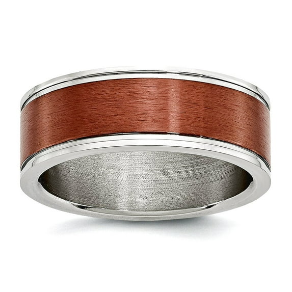 Stainless Steel 8mm Brown Plated Brushed and Polished Band Ring Size 10 Ring for Women and Men