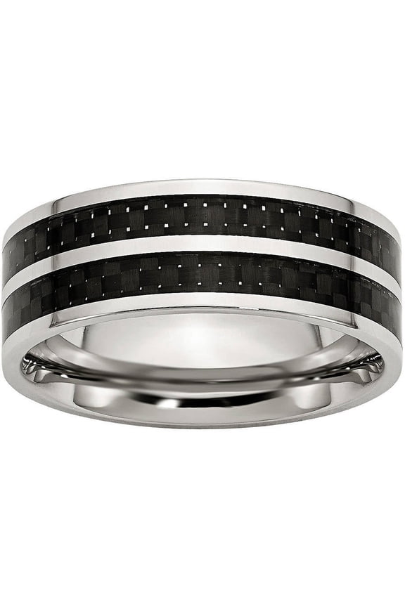 Stainless Steel 8mm Double Row Black Carbon Fiber Inlay Polished Band