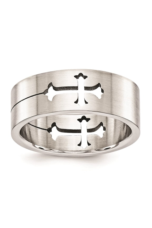 Stainless Steel 8mm Gents Cross Cut out Band