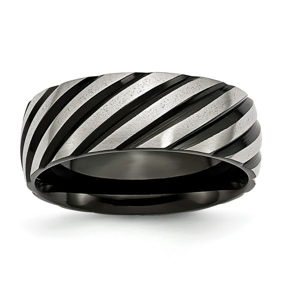 Stainless Steel 8mm Men's Black IP-plated Swirl Matte Brushed Finish and Wedding Band Ring Size 8.5