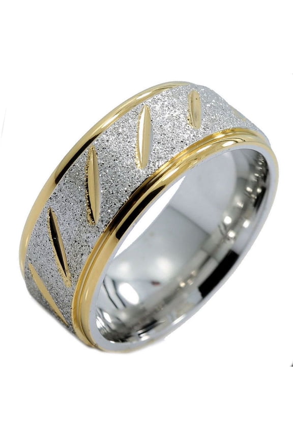 Stainless Steel 8mm Wedding Band Grooved Sandblasted Center Ring