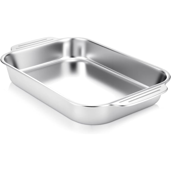 Stainless Steel 9x13 Inch Rectangle Cake Pan with Handle, Non-Stick Baking Pan for Cakes, Breads, Casseroles, Dishwasher Safe Bakeware