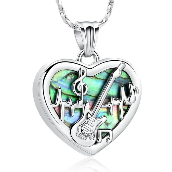 Stainless Steel Abalone Shell Heart Guitar Urn Pendant Memory Necklace for Cremation Ashes Holder Musician Memorial Jewelry